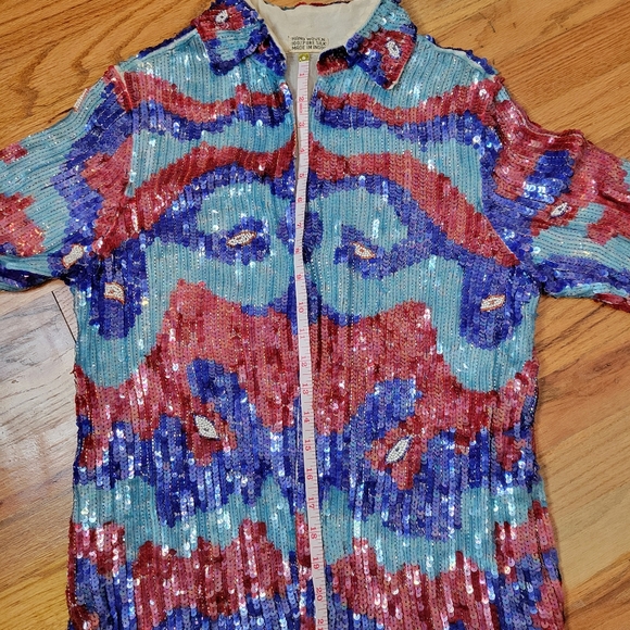 Vintage Silk Colorful Sequin & Beaded Short Sleeve Top - Picture 12 of 13